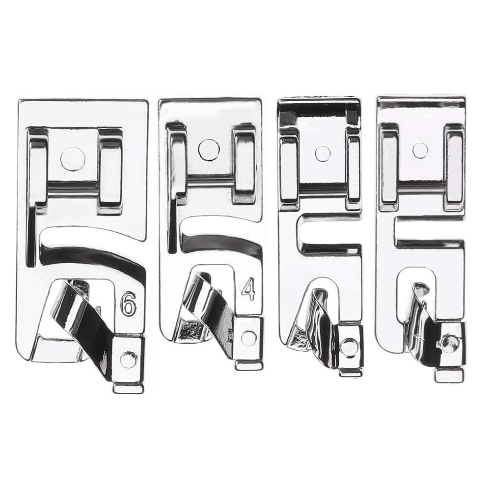 TFBOY 4 Pieces Narrow Rolled Hem Sewing Machine Presser Foot Set Suitable for Household Multi-Function Sewing Machines (2x3 mm, 1x4 mm,1x6 mm) (4 Pieces)