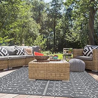 Homodeco Large Alfresco Flatweave Rug 120 x 180cm Indoor Outdoor Garden Carpet Rug for Living Room Bedroom Flat Weave Area Rug (Grey)