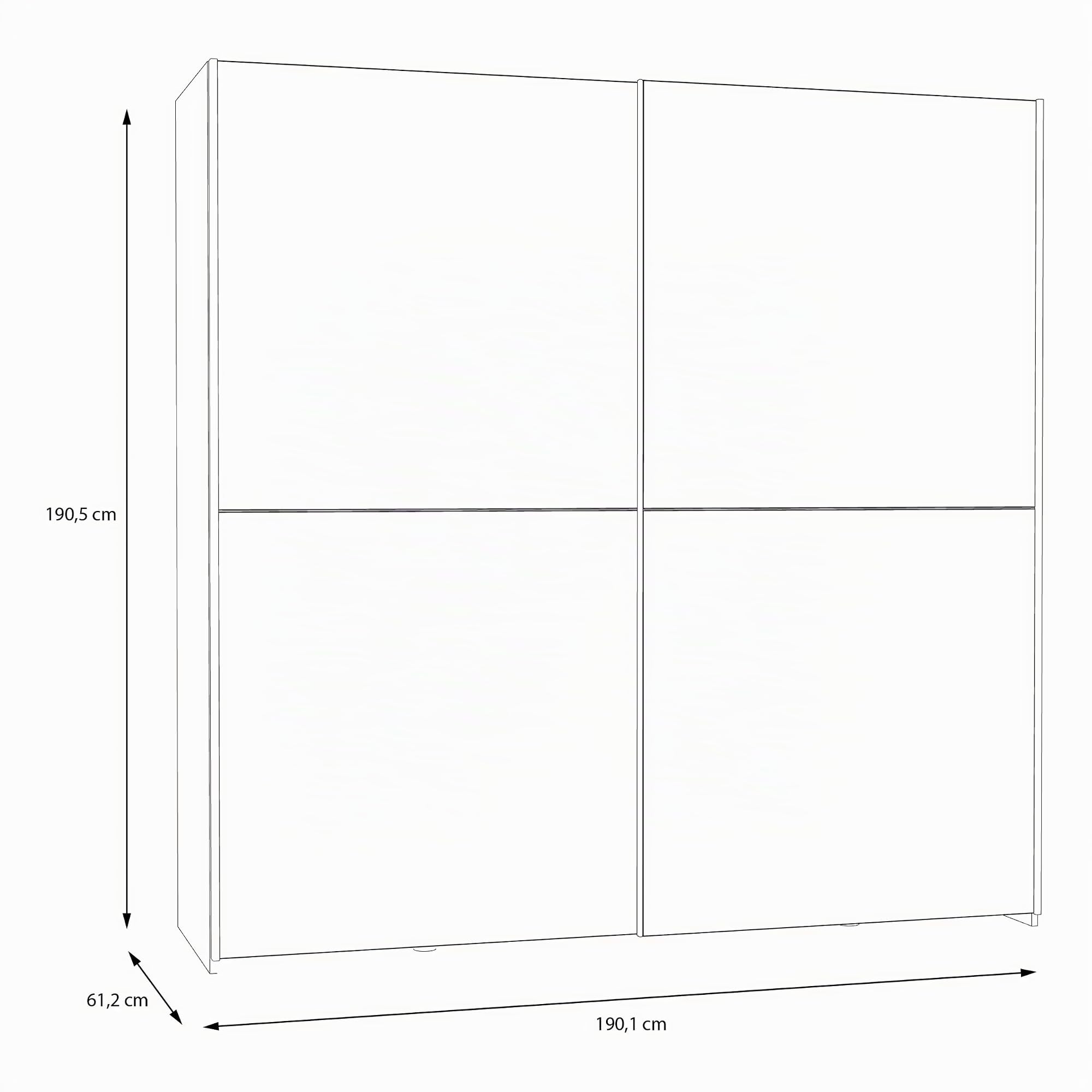 Forte Scach & Matte Armadio 190 con 2 ante a specchio, in legno bianco, larghezza 190,1 cm, altezza 190,5 cm, profondità 61,2 cm