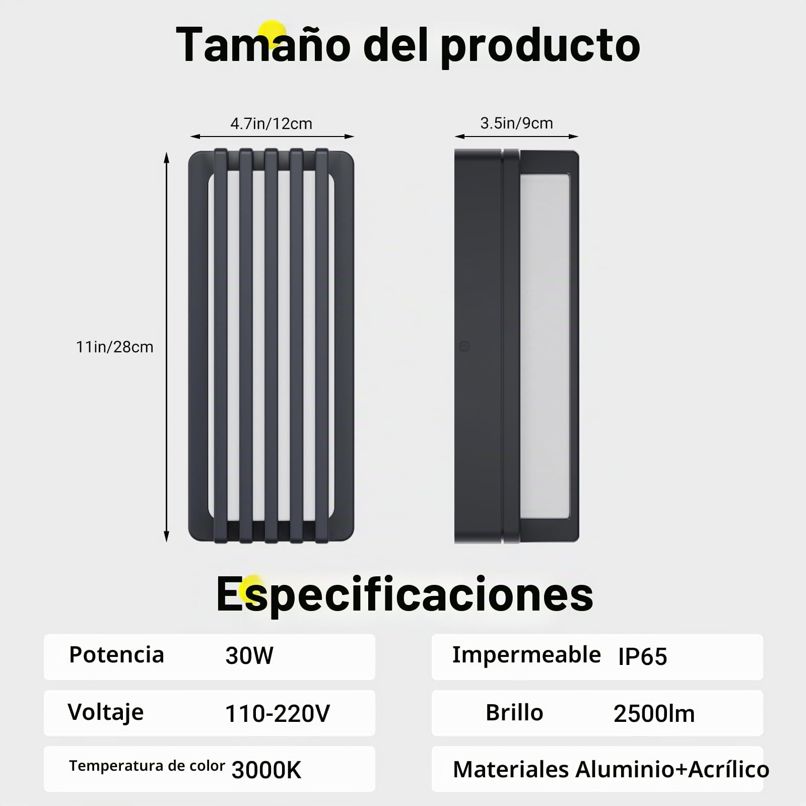 Klighten 30W Lámpara exterior de pared Exterior,IP65 Lámpara de pared 3000 K blanco cálido al agua | Aplique Pared LED de aluminio para balcón, jardín, garaje(Antracita)