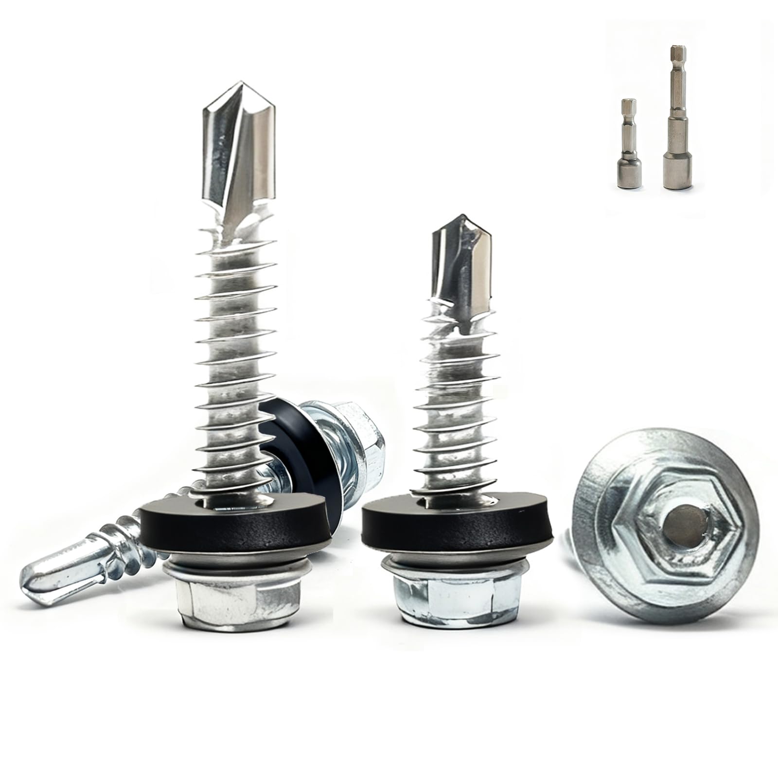 Hexizexi 100 Roofing Screws with Rubber Washers 5.5x19mm Hex Head Self Tapping Tech Screw for Metal Zinc Plated Corrugated Roofing Fixings with 2 M8 Hex Socket