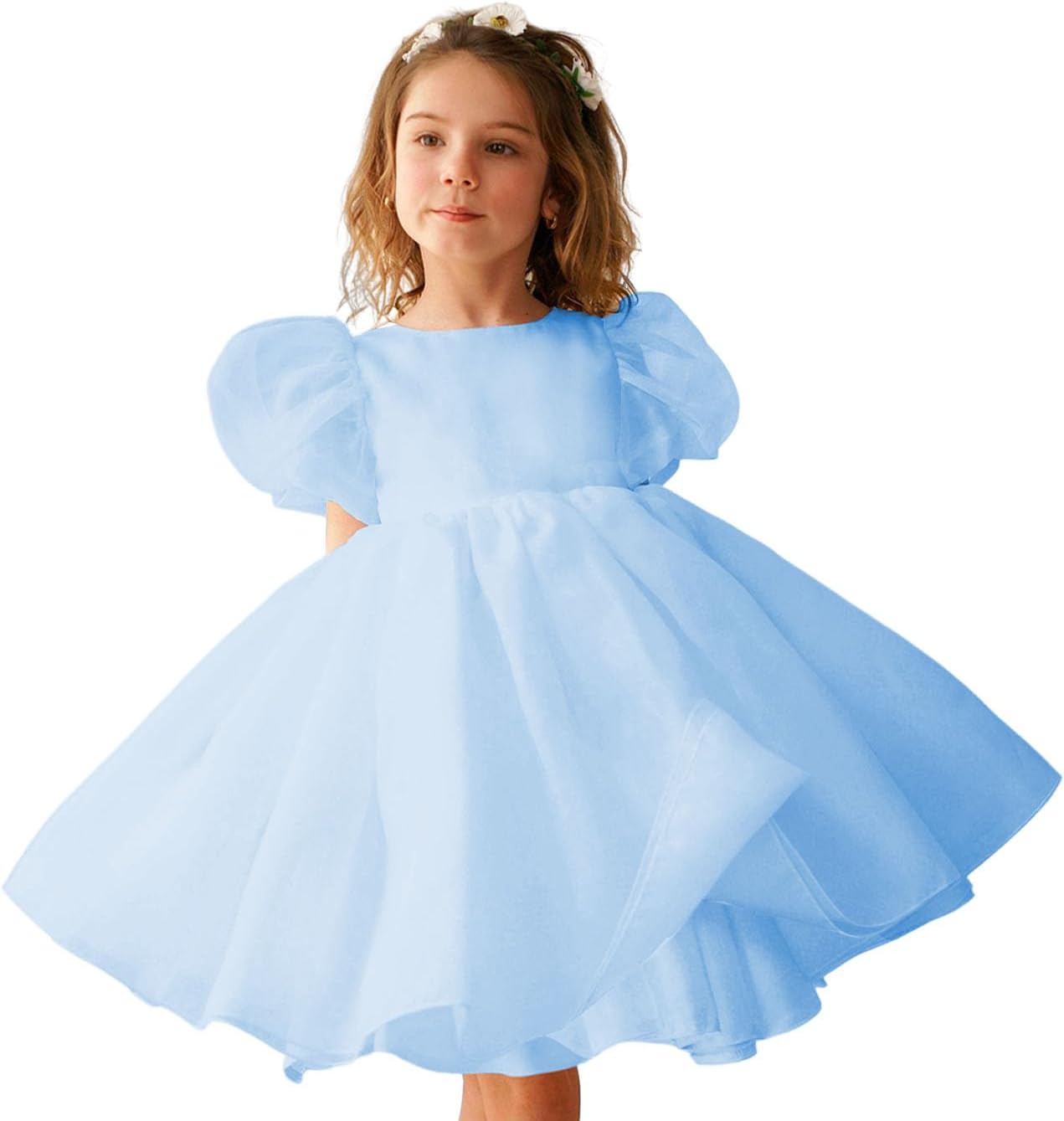 Toddler Flower Girl Dresses for Wedding Organza Puff Sleeve Prom Ball Gown for Girls Formal Party