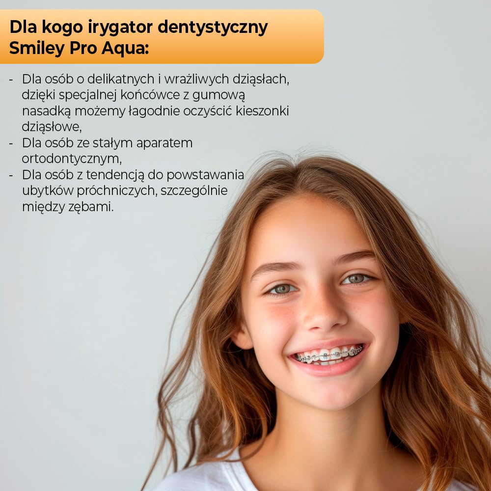 SMILEY Pro Aqua Bezprzewodowy irygator do zębów | Czyszczenie zębów Irygator do czyszczenia międzyzębowego | Zestaw do czyszczenia zębów Irygator międzyzębowy z 4 końcówkami