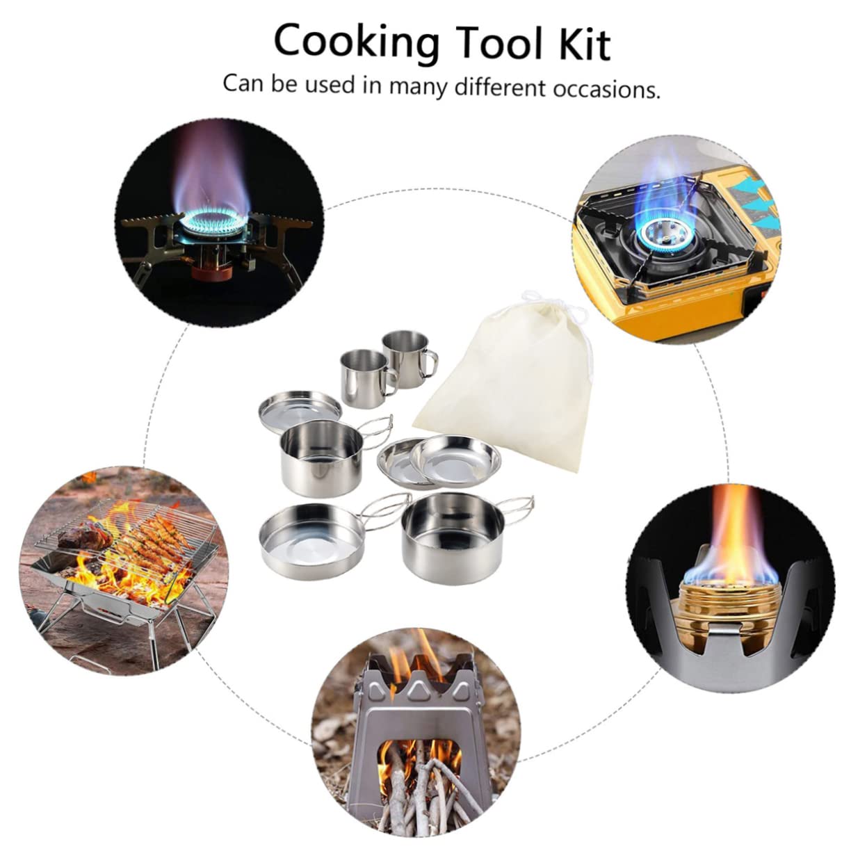 Mikikit Utensilios de Cocina Multifuncionales Olla de Camping Portátil de Acero Inoxidable Equipo de Camping para Picnic y Acampar al Aire