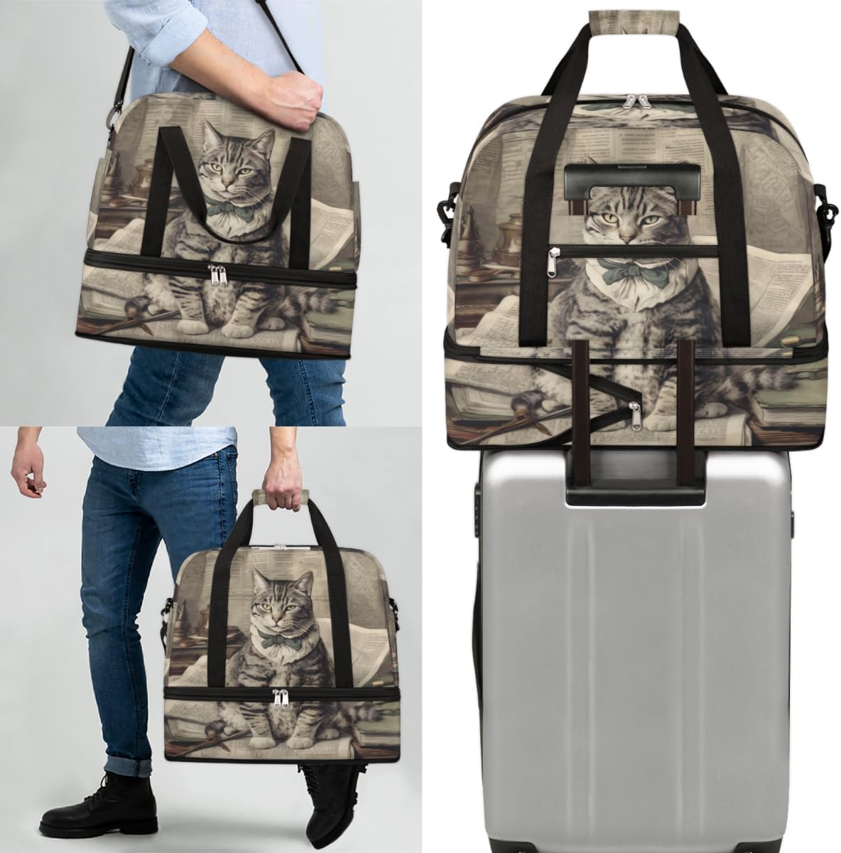 QsirBC Lighthouse Funny Pattern Gym Bag for Women Duffle Tote with Shoes Compartment Men Weekender Duffel for Dance Travel Sports Swimming Overnight