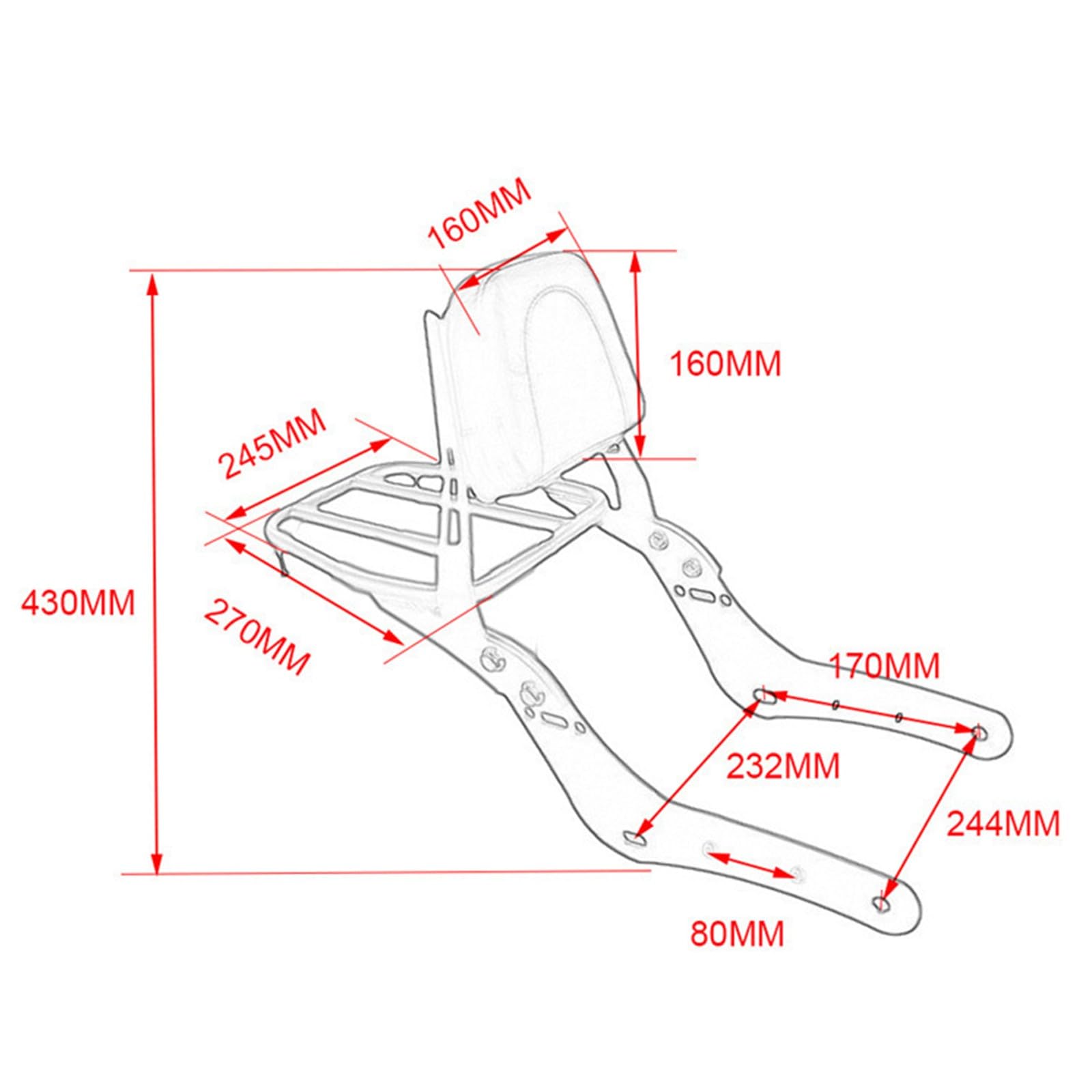 Schienale Sissy Bar per Moto con Portapacchi Posteriore per Kawasaki Vulcan S 650 VN650 Supporto per Top-Box Supporto Esteso Poggiaschiena Posteriore per Passeggero