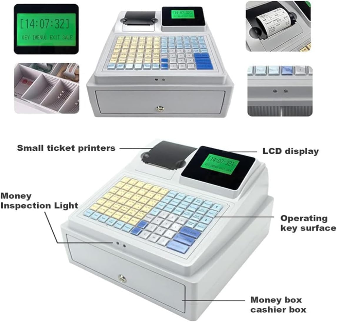 Caja registradora electrónica, Caja registradora de 81 Teclas para pequeñas Empresas, Caja registradora Comercial de 8 LED Digitales con cajón, para pequeñas Empresas/minoristas/restaurantes