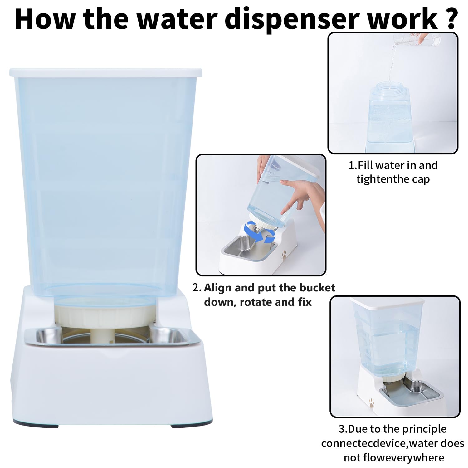 Distributore automatico di cibo per cani e cani da 5 l, distributore di acqua per gatti e gatti di taglia media e grande, per cani e altri animali domestici (distributore d'acqua bianco da 5 litri)