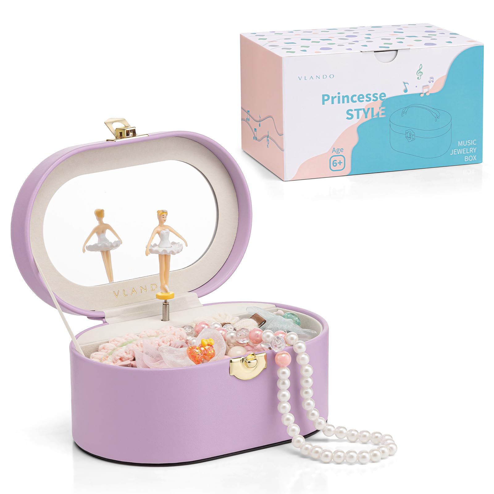 VLANDO Ellipse Joyero para niñas con caja de música, caja de joyas portátil con bailarina y espejo, juguete regalo 4 5 años niña joyero niña — view 9