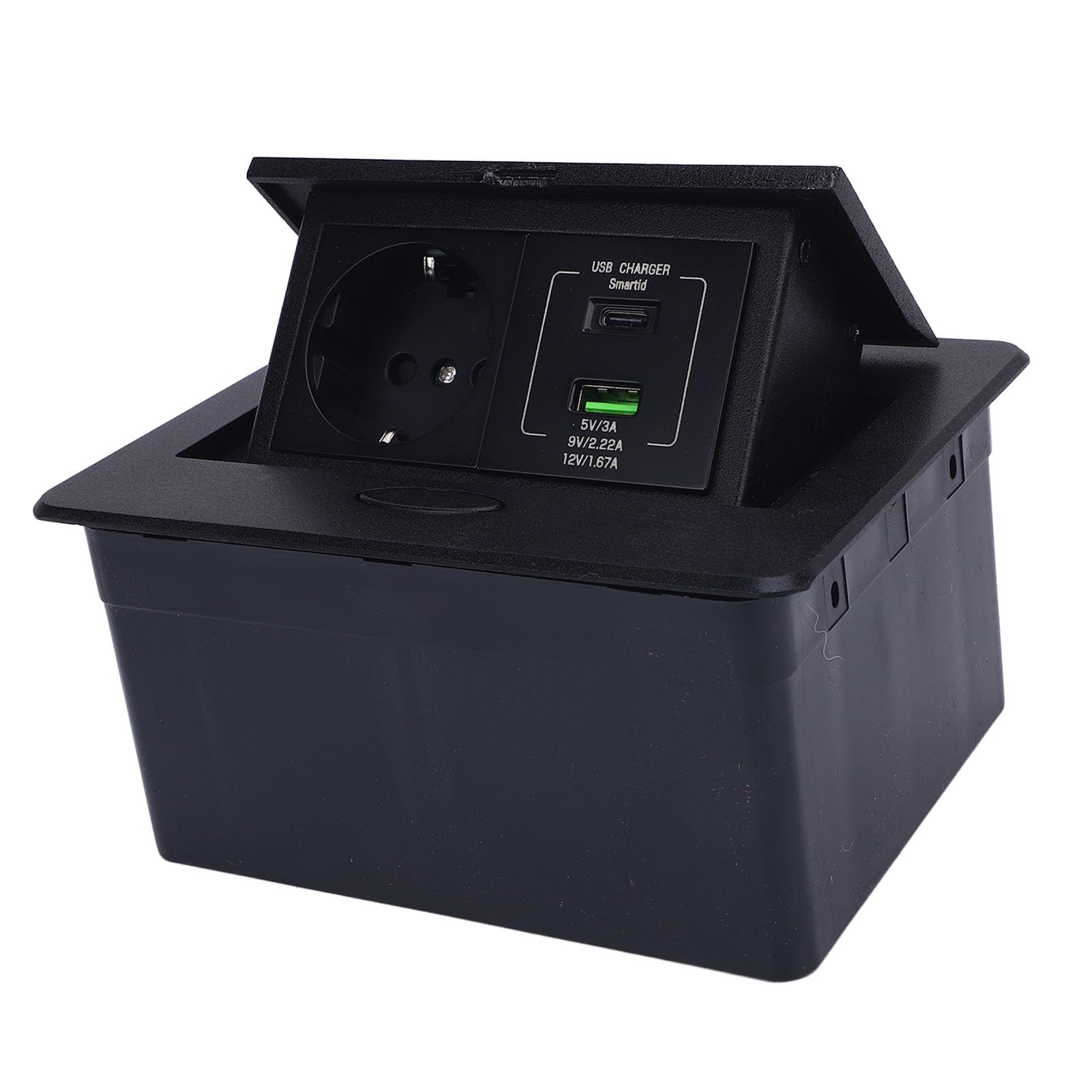 Boîte de Sortie Encastrée au Sol, Kit de Prise Plate en Alliage D'aluminium Durable avec Trous USB A C pour le Bureau et la Maison, Conception étanche, 1 unité