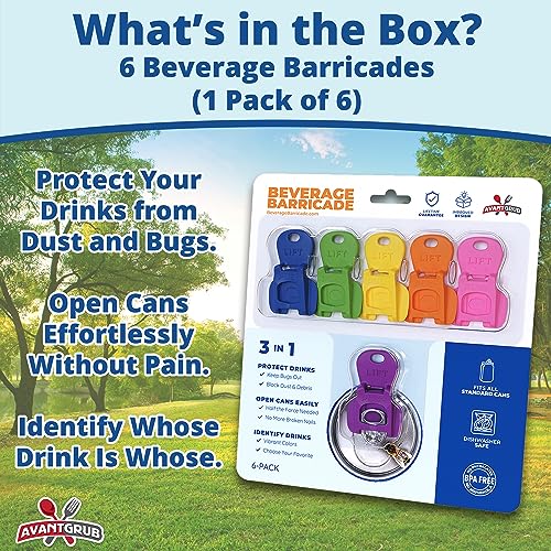 Avant Grub BEV. BARR. 6 PACK Complete Cover Easy Tab Opener New And Improved 6Pk Beverage Barricade 2.0 By Avant Grub. Colorful Drink Can Protector Cap thumb #6