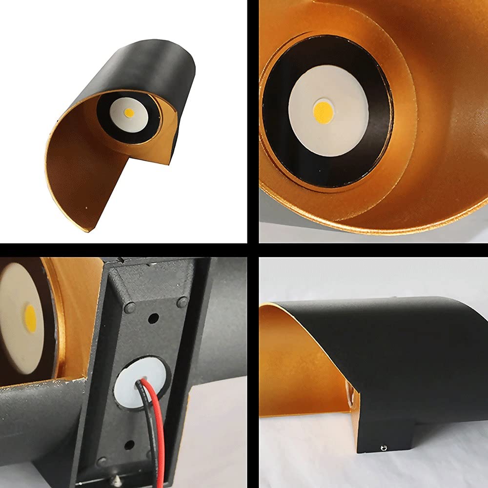 Nowoczesna i prosta lampa ścienna, kręcone kształty, z kutego metalu, klosz LED w górę i w dół, na zewnątrz czarny, do domu, salonu, sypialni, restauracji, kawiarni