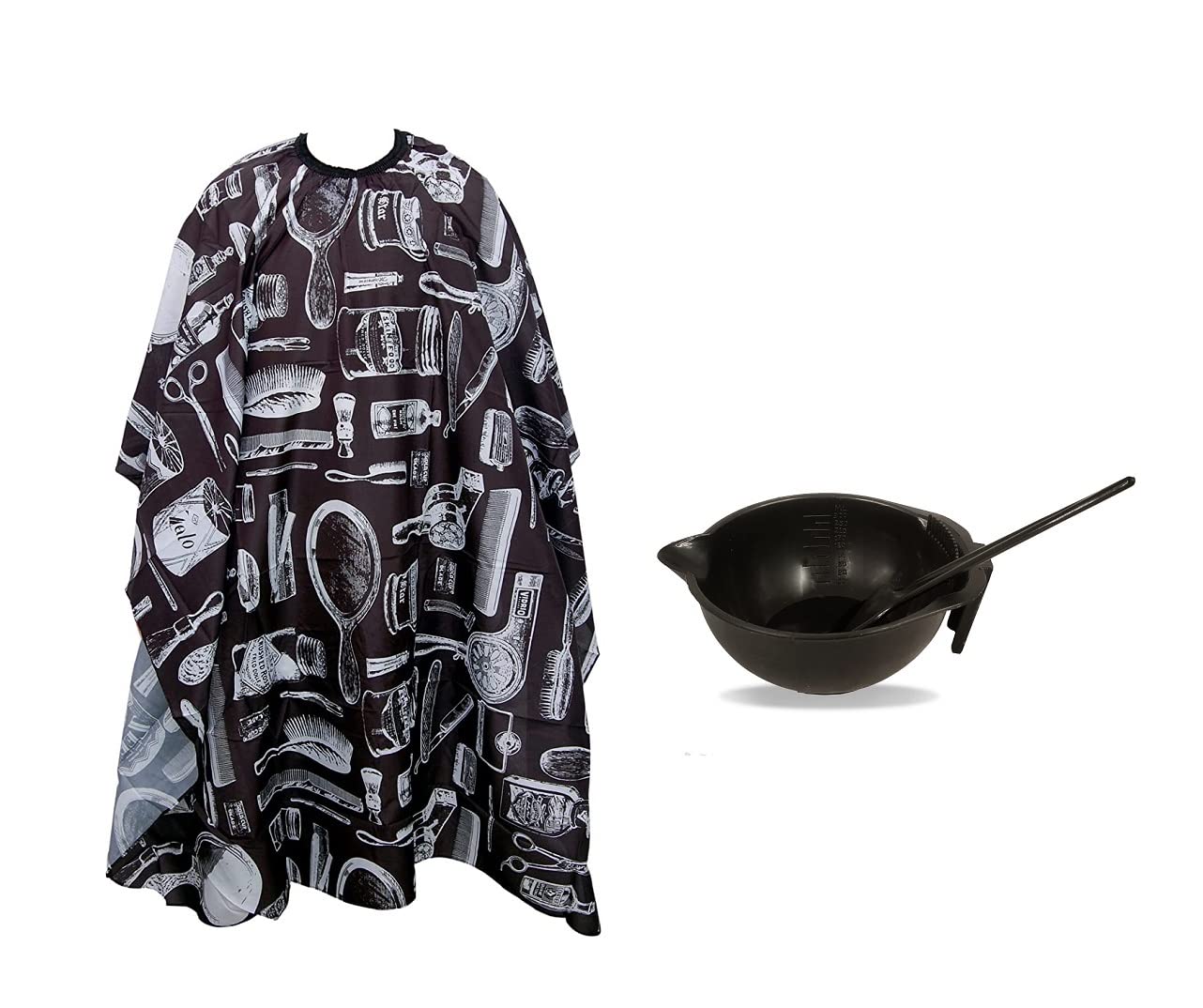 Bigwheels Combo Of Hair Coloring Dye Bowl With Brush And Black Print Hair Cutting Sheet