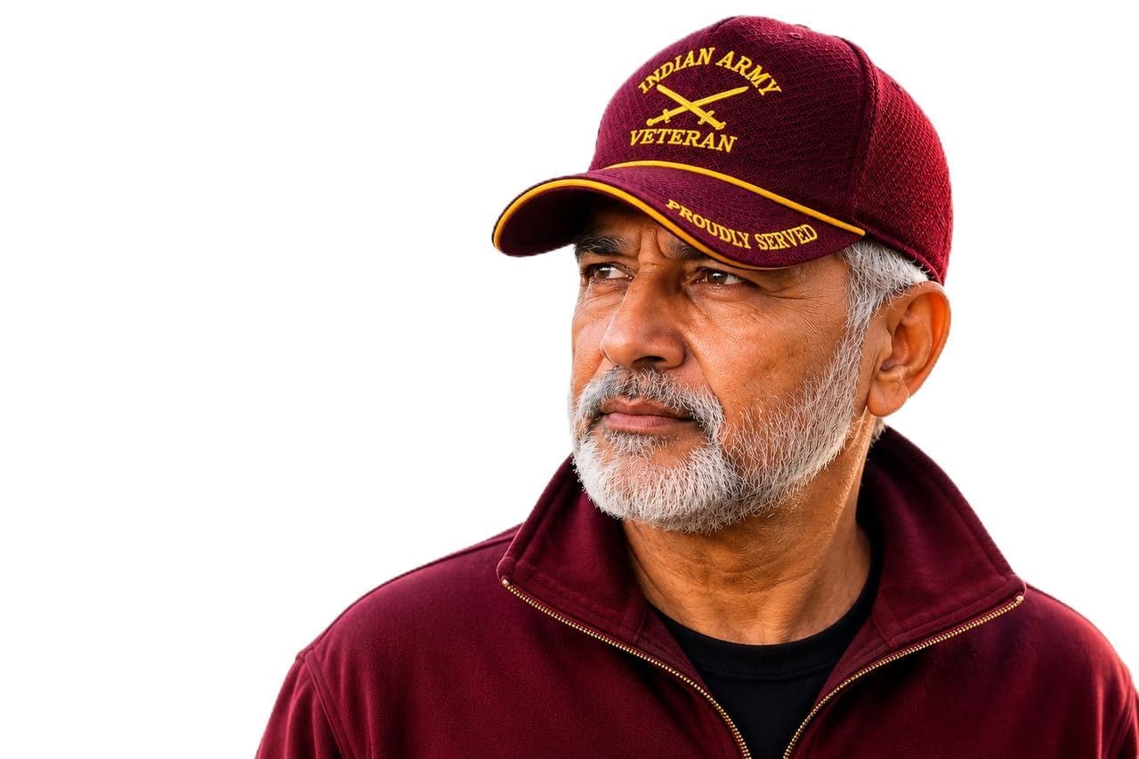 Indian Army Veteran Military Sports Cap | Proudly Served Embroidered Maroon Mesh Hat for Ex-Servicemen | Adjustable Free Size Breathable Baseball Trucker Cap-image-29