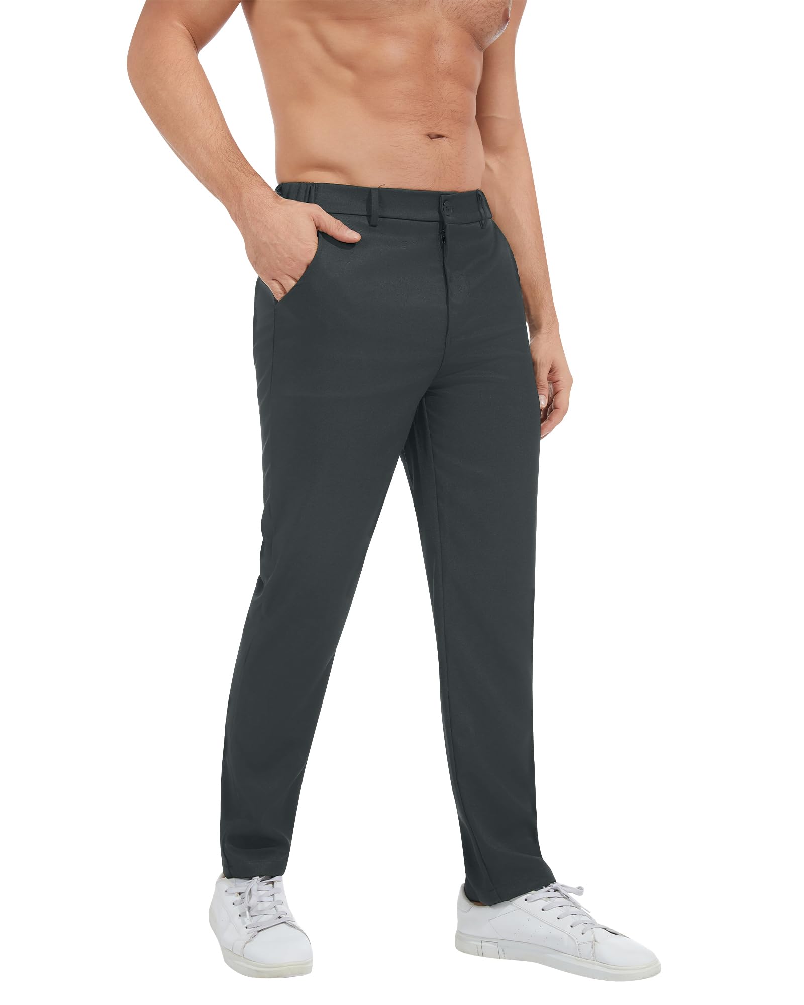 YAOBAOLE Pantalon de costume pour homme, taille élastique, coupe ajustée, avec poche, extensible, facile d'entretien, M à 3XL