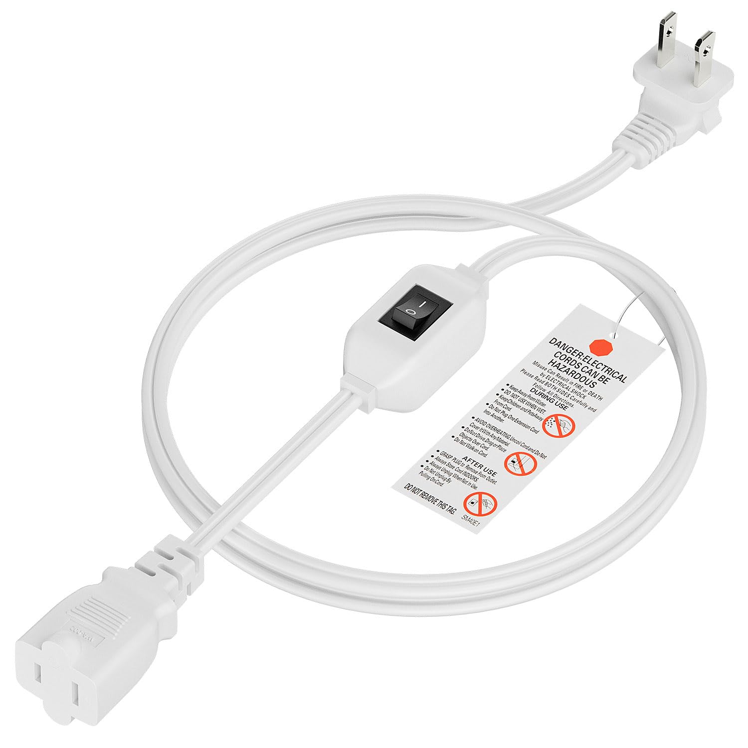 [6-Feet] On Off Switch Extension Cord, Right 2-Prong Polarized Extension Cord with On-Off Inline Switch 12A 125V for Your Chargers/Lamp/Power Adapters