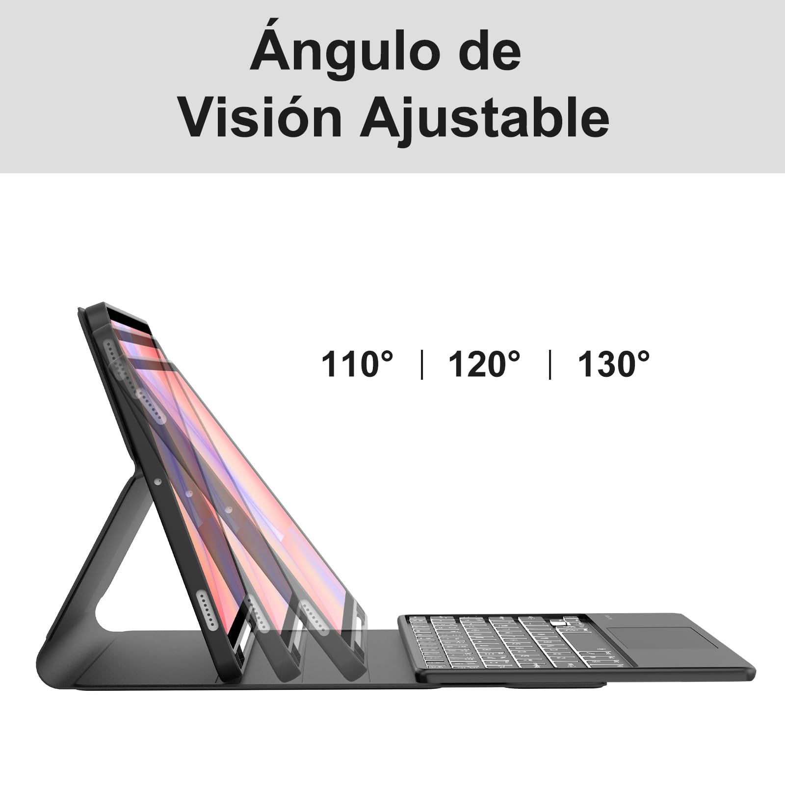 FOGARI Teclado con Touchpad para Samsung Tab S10 Lite/S10 FE/S9 FE 10.9" | Funda para Galaxy Tab S10 Lite con Español Ñ Teclado Retroiluminado Bluetooth con Trackpad, Negro