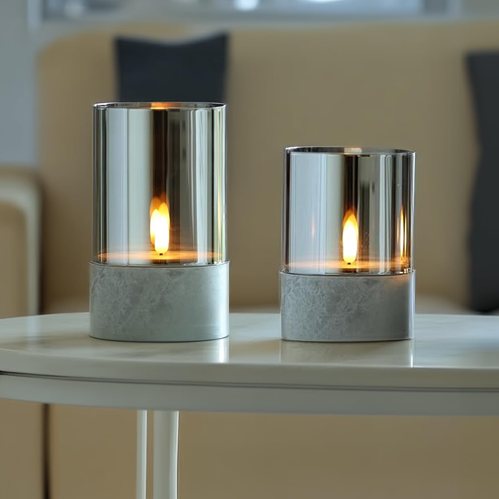 4er Set LED Glas-Windlicht Kalio Tischdeko aus Glas in Grau 15,5 cm