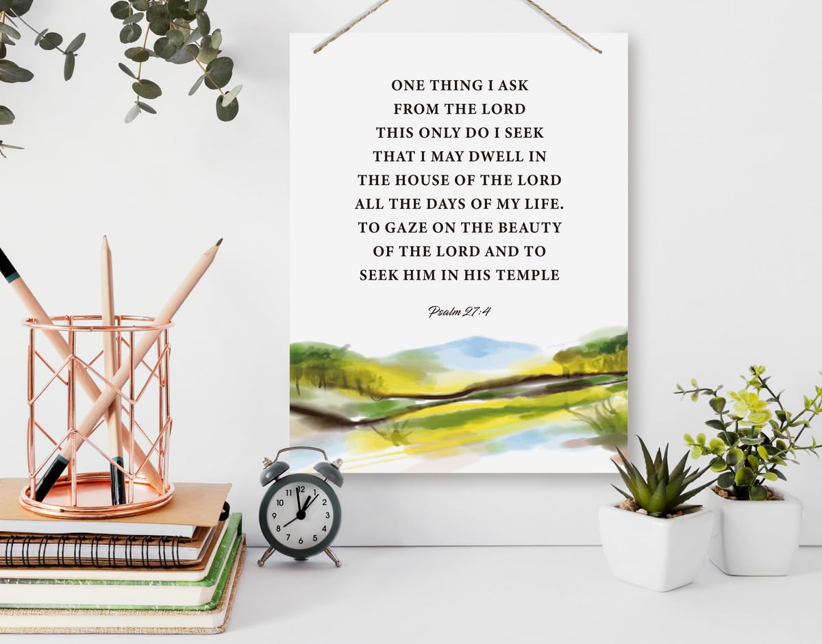 BQL Inspirational Wall Art, Farmhouse Christian Wooden Sign, Psalm 27:4, Unframed MDF Wood Plaque, Perfect for Living Room, Bedroom, Office, Kitchen, Dining Room 1