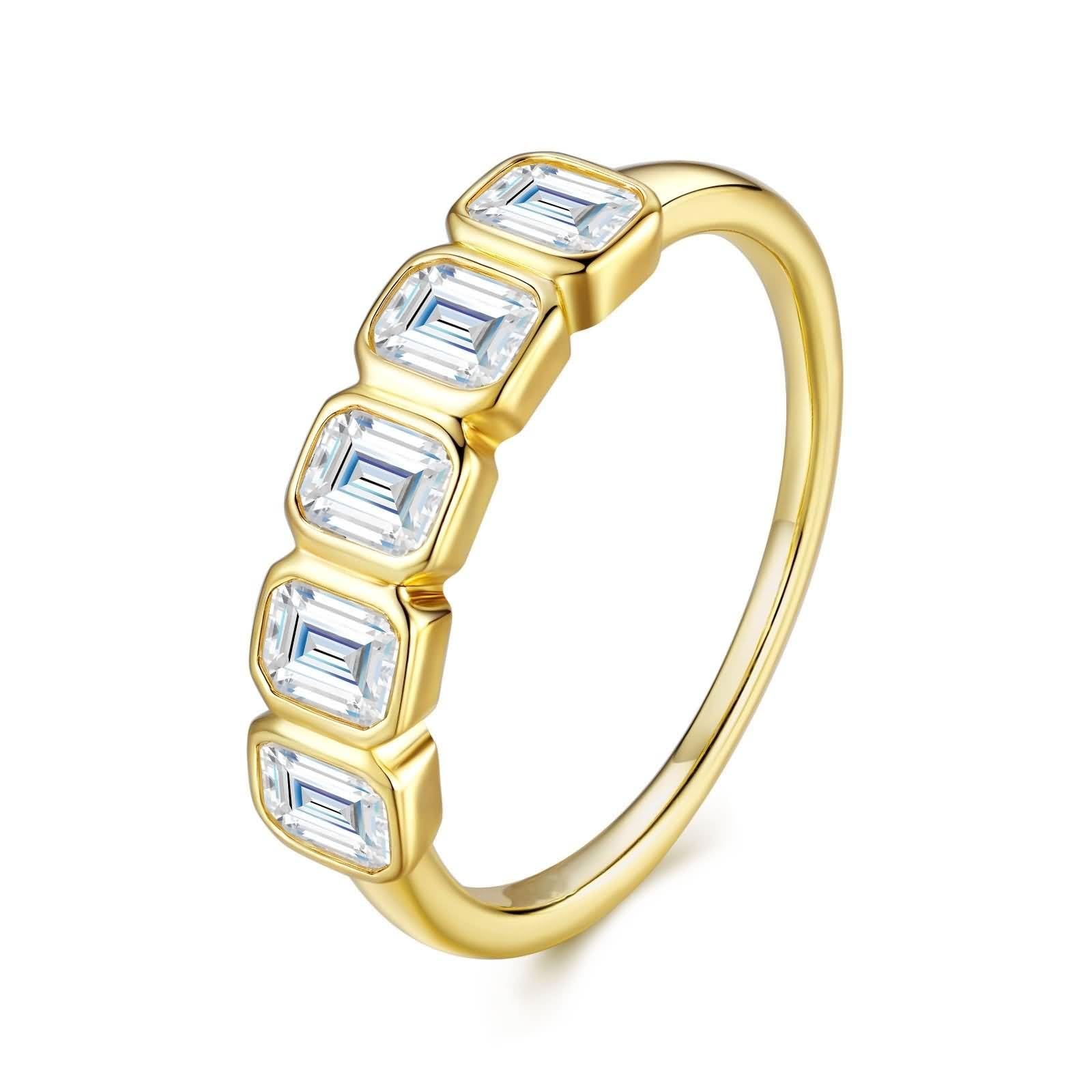 Pierścionek Promise to Myself, pierścionki boho dla kobiet, polerowany pierścionek z prostokątnym moissanitem 3 x 5 mm, 1,25 ct złoto, żółte złoto