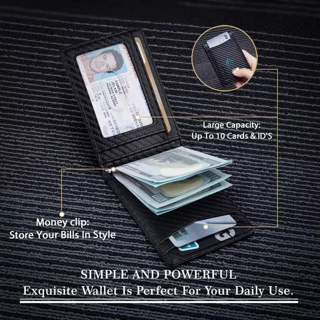 Men Slim Bifold Wallet RFID Blocking Minimalist Front Pocket Carbon Fiber Wallet for Men3