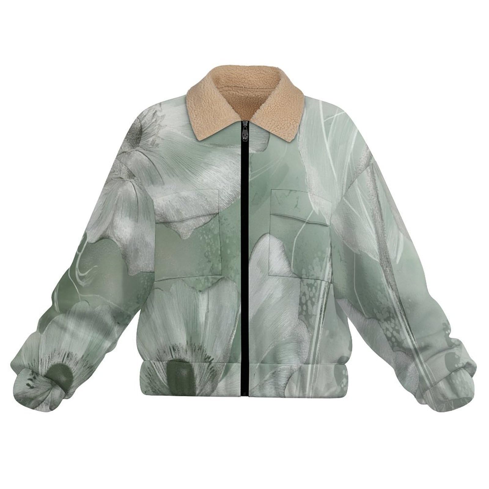 Donna Pile Giacca con Cerniera 2 Face, Floreale astratto fiori, Comoda in Pile di Velluto Spesso e Tasche Giacca Calda, Casual Grande Giacche Autunno e Inverno