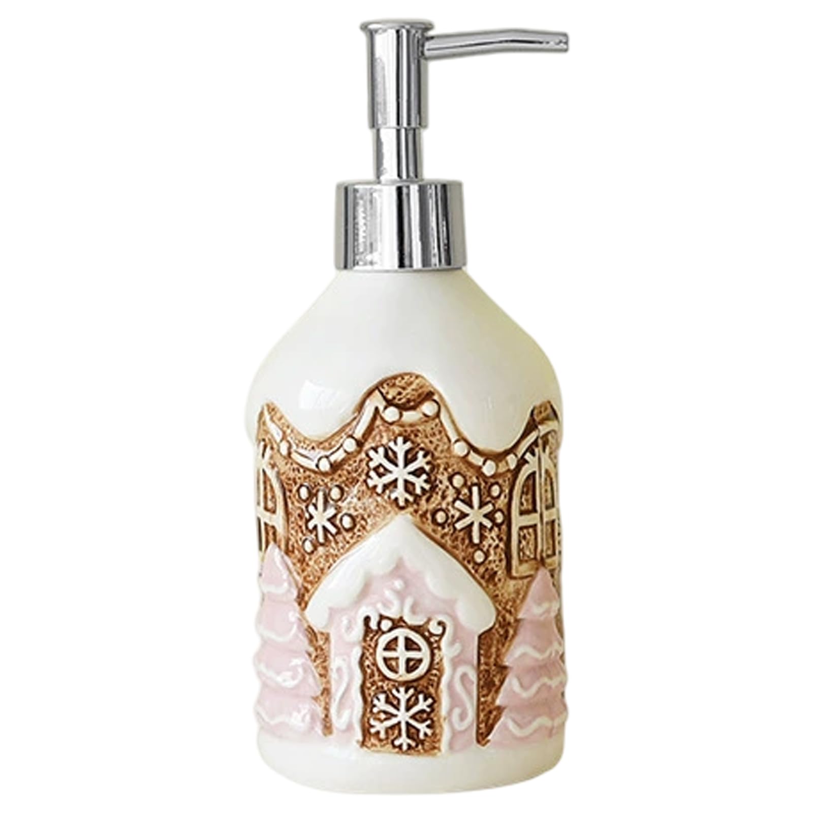 Christmas Soap Dispenser 350ML Ceramic Gingerbread House Hand Soap Dispenser Refillable Lotion Bottle with Pump for Lotion, Body Wash