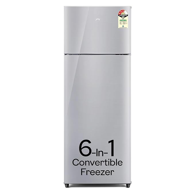 Godrej 223 L 3 Star Convertible Freezer 6-In-1 | AI Powered | Smart Defrost | 95%+ Food Surface Disinfection | Inverter Frost Free Double Door Refrigerator (RT EONVALOR 260C RCIF ST RH, Steel Rush)