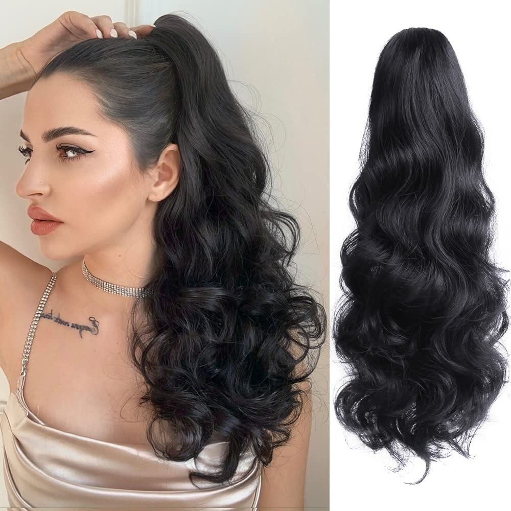 Miss Lirenn® Ponytail Extension,Claw Clip Hair Extensions 18 to 20" Wavy Curly Synthetic Fake Hair Wig Daily Fluffy Pony Tail for Women & Girls, 160 Gram, Black Color (Black)-image-10