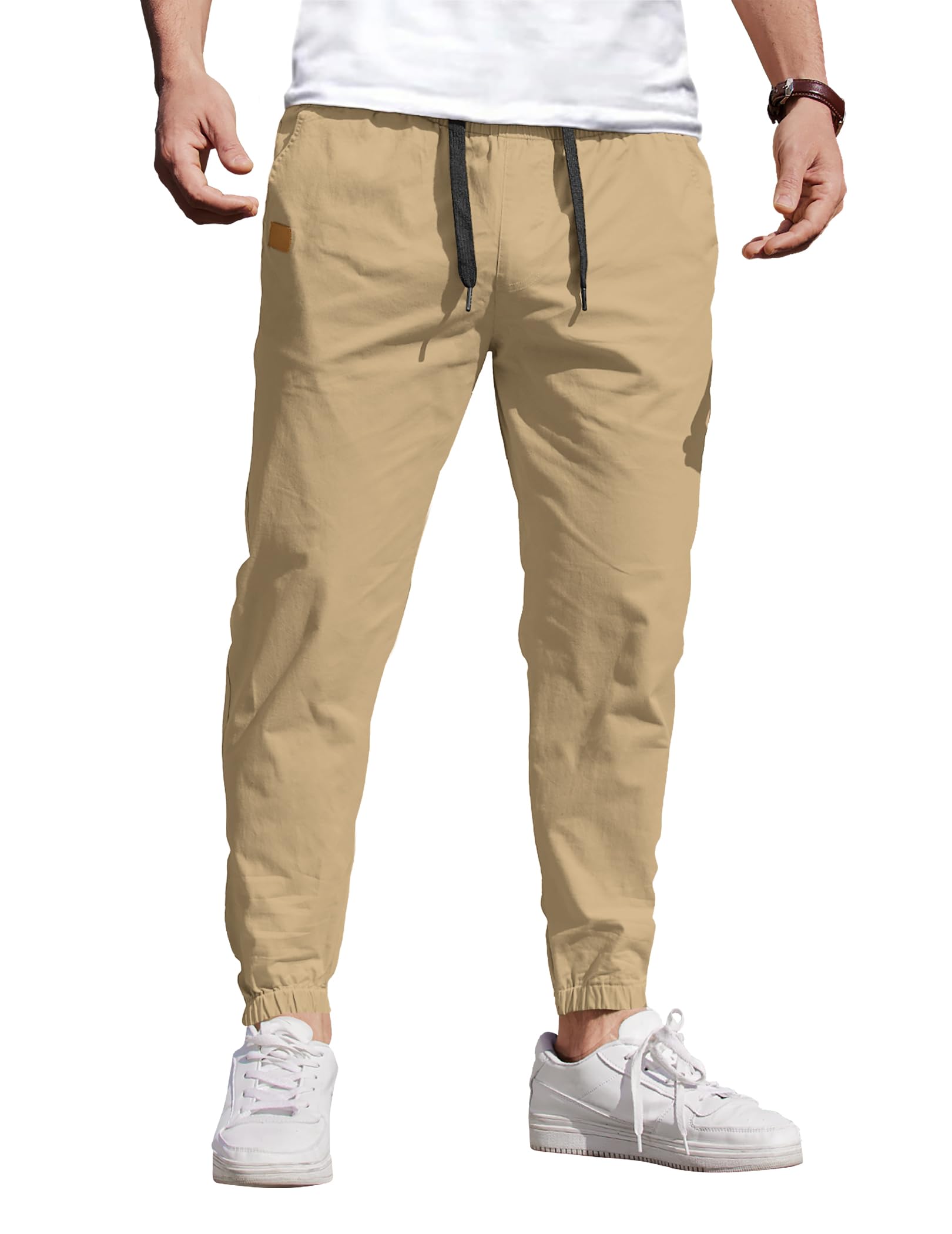 COOFANDY Heren Broek Casual Cargo Joggers Elastische Taille Chino Koord Broek met Zakken Zwart L