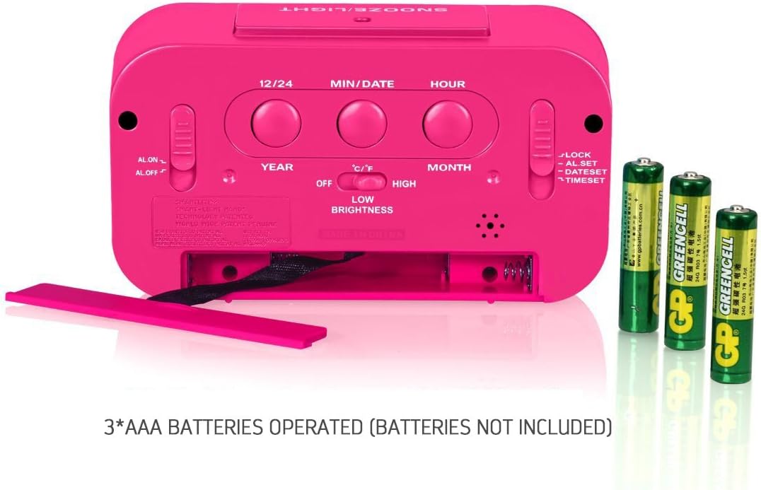 ZHPUAT Alarm Clock for Kids, 4.6" Smart Backlight Digital Clock with Dimmer for Girls (Pink)