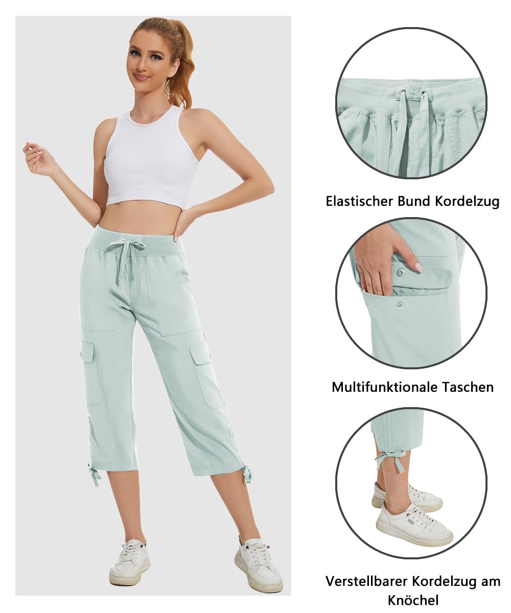 Huayuzh Pantaloni cargo da donna a 3/4, estivi, leggeri, traspiranti, atletici, viaggi, casual, per attività all'aria aperta
