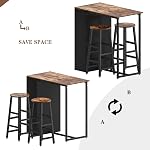 SogesHome 3-Piece Bar Table Set, Modern Kitchen Table Set with 3-Tier Storage Shelves, Dining Table with Stools Set of 2 for Small Space (Vintage Black2, 35.8inch * 19.3inch * 35.8inch)