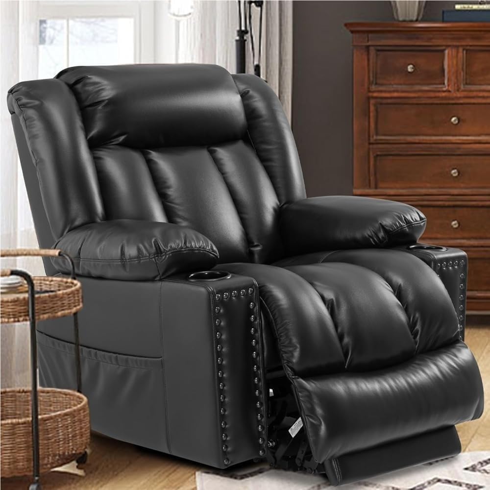 Large Power Lift Chair Recliner for Elderly with Lay Flat Function Adjustable Headrest Extended Footrest Infinite Position Massage and Heat Heavy Duty Electric Lift Mechanism
