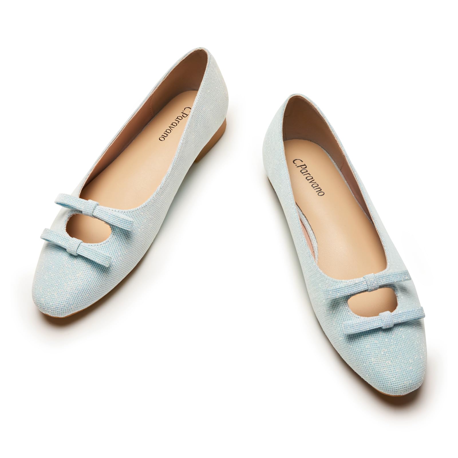 C.Paravano Women's Ballet Flats Bowknot Hollow-Out Design Round Toe Dress Shoes for Women Comfortable Business Office Work Casual Shoes
