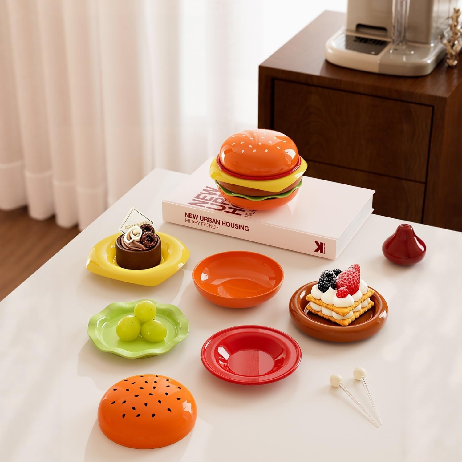 6er Stapelbare Burger Teller Set für BBQ Party und Snacks (Burger 6er Set 2 Stück)