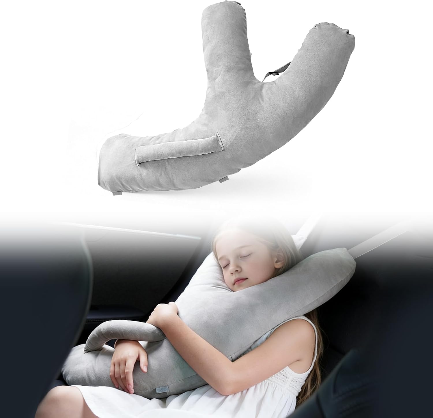 Car Pillow for Tesla Model Y/3/X/S Accessories, Travel Car Pillows for Sleeping, Road Trips Travel Essentials Pillow Cushion for Kids & Adults Body Support, Y-Shaped Pillow with Blanket