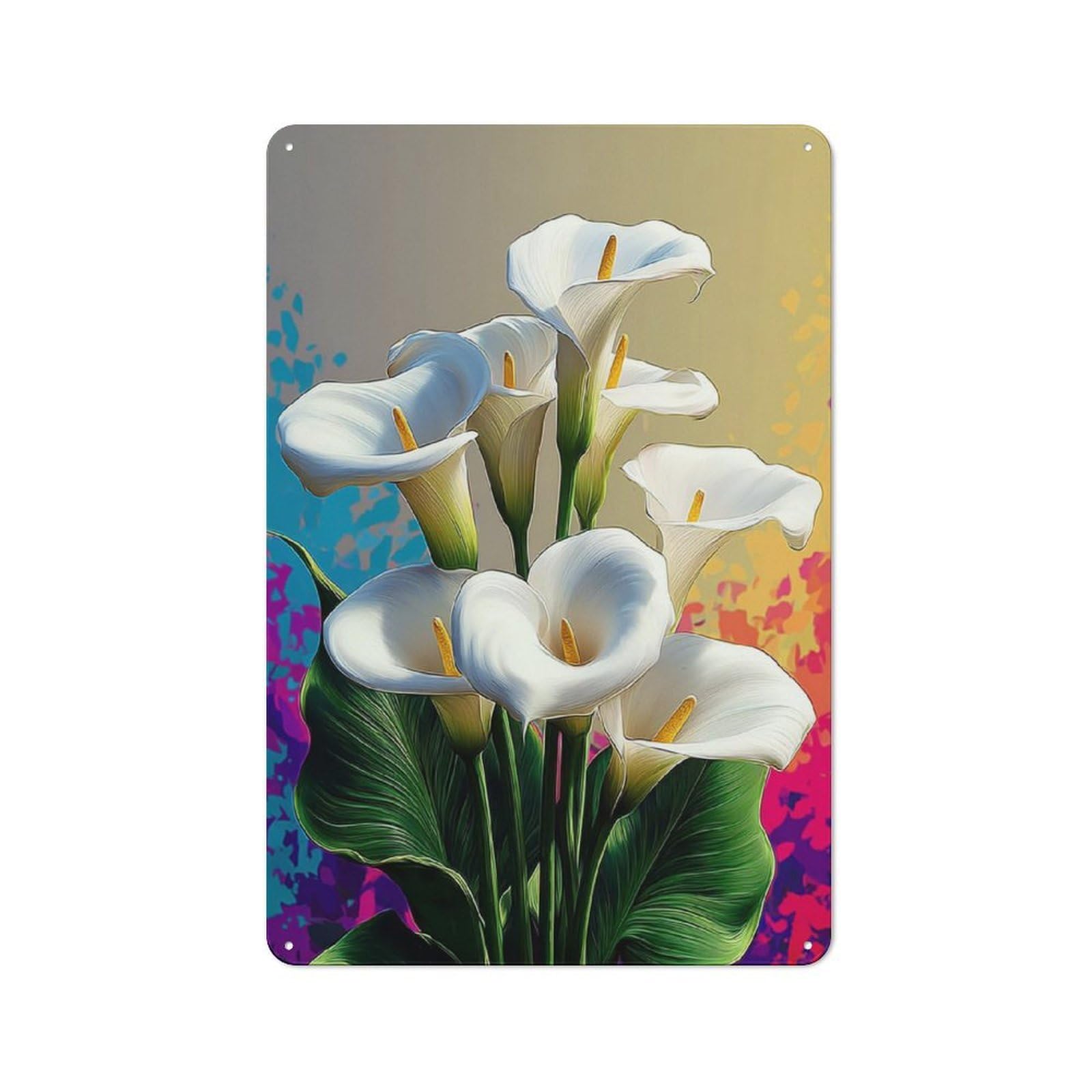 Junmoney White Calla Lilies In Bloom Tin Wall Plaque 30X20cm With For Bar Or Restaurant, Suited To Restaurant Interior Fans