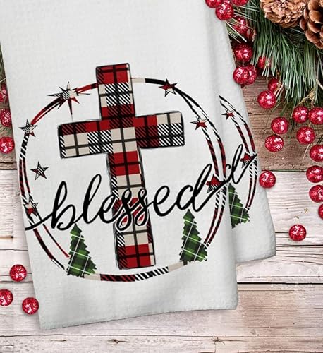 Arkeny Christmas Dish Towels For Christmas Decor Xmas Kitchen Towels 18X26 Inch Buffalo Plaid Christ Cross Washcloths Seasonal Ultra Absorbent Bar Drying Cloth For Cooking Set Of 2 #TOP1