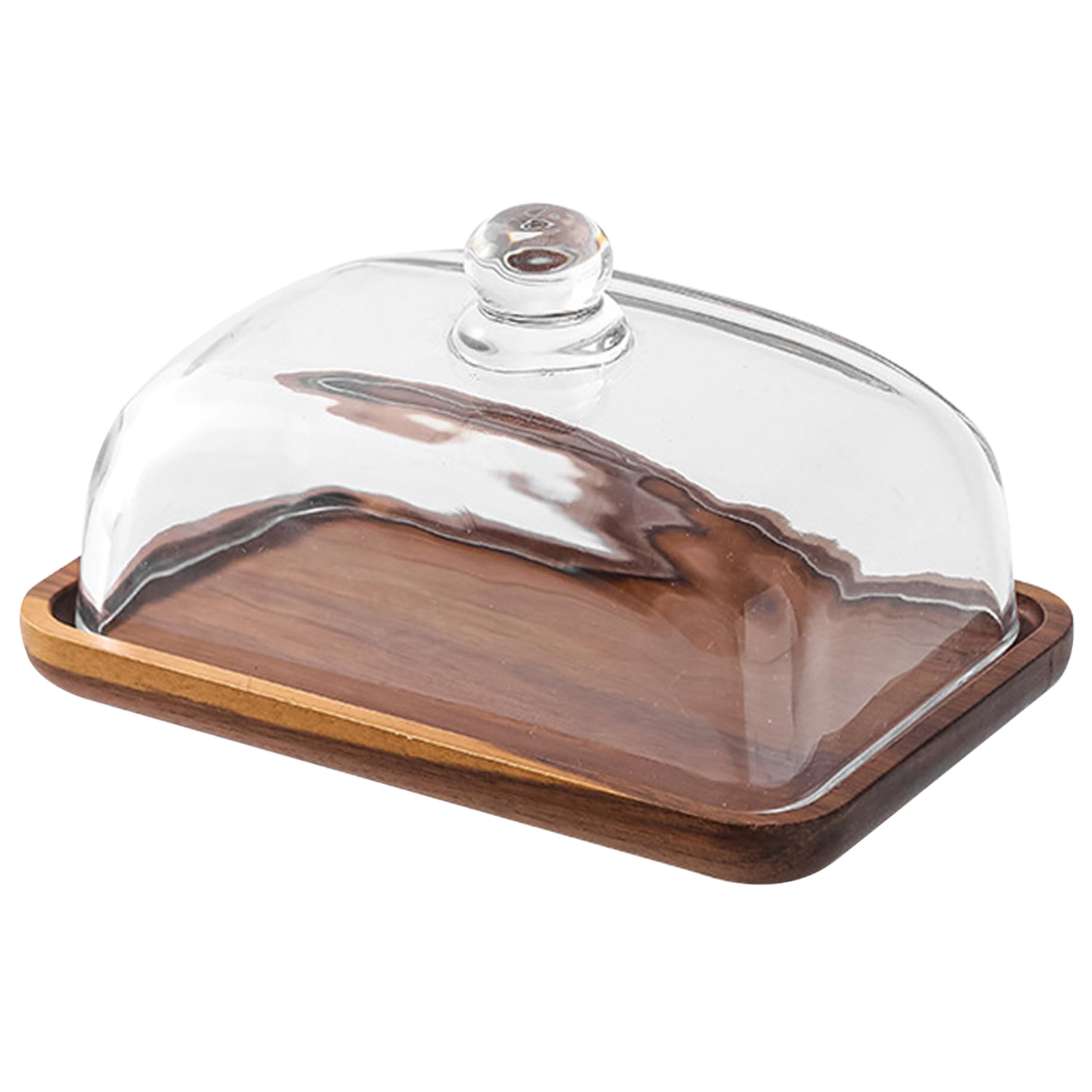 Licsaliwe Wooden Butter Dish with Lid and Clear Glass Cover 7.1x4.7x3.7 – Cheese Keeper for Kitchen Countertop Fridge