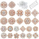 Lesnala 24PCS Rhinestone Brooches for Crafts, Rhinestone Crystal Flower Brooches Pin, Rhinestone Bou