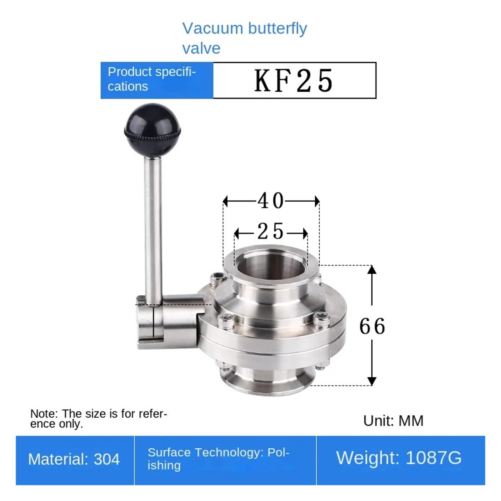 Válvula de Mariposa de Carga rápida de vacío Manual con Abrazadera de Acero Inoxidable 304(1 Inch)