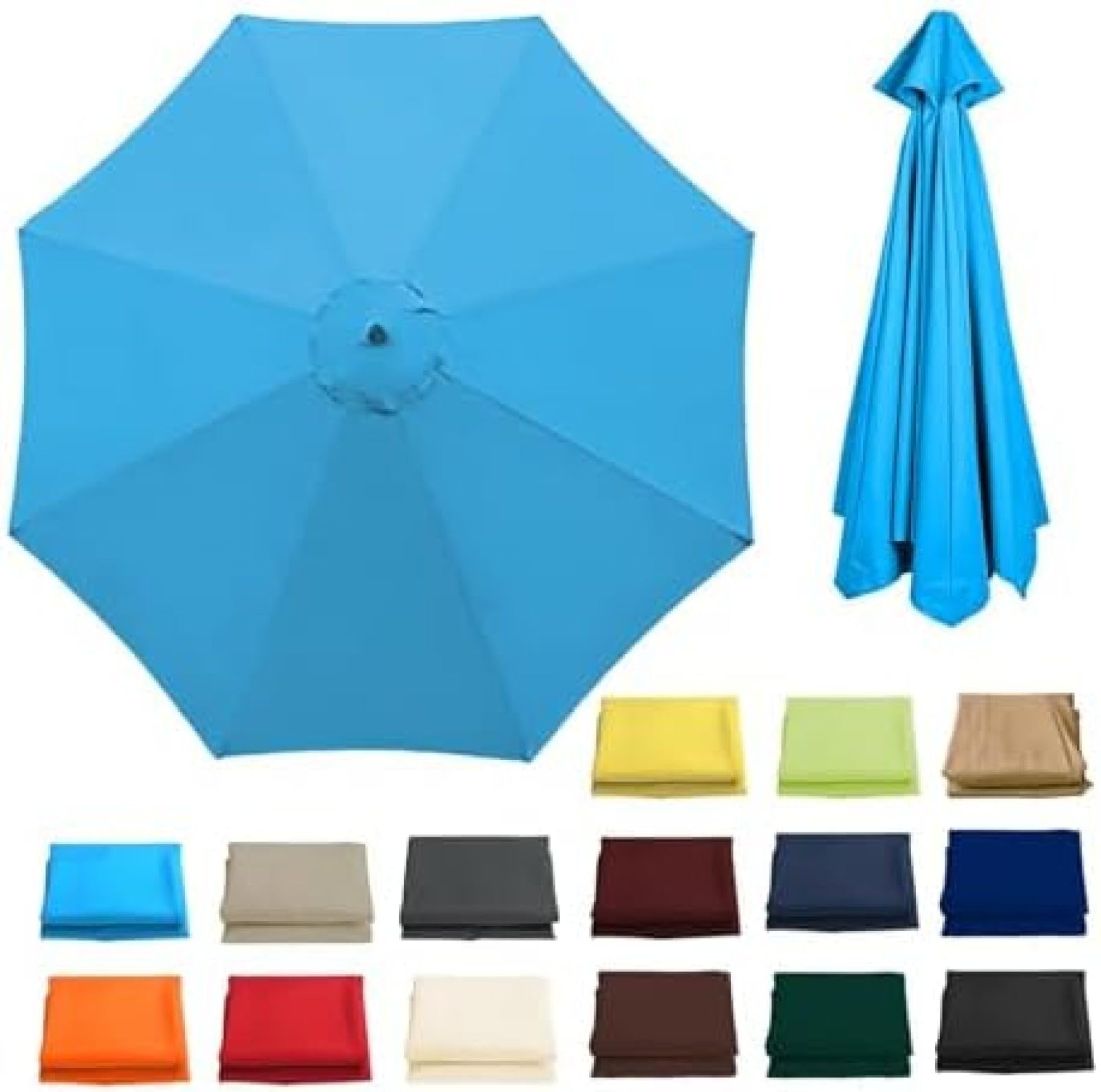 Garden Parasol Canopy Cover, 2/2.3/2.5/2.7/3/3.50M + 6-arm/8-arm Parasol, Suitable For Garden, Beach,Lake Blue,8.2ft(250cm)/8 Arms
