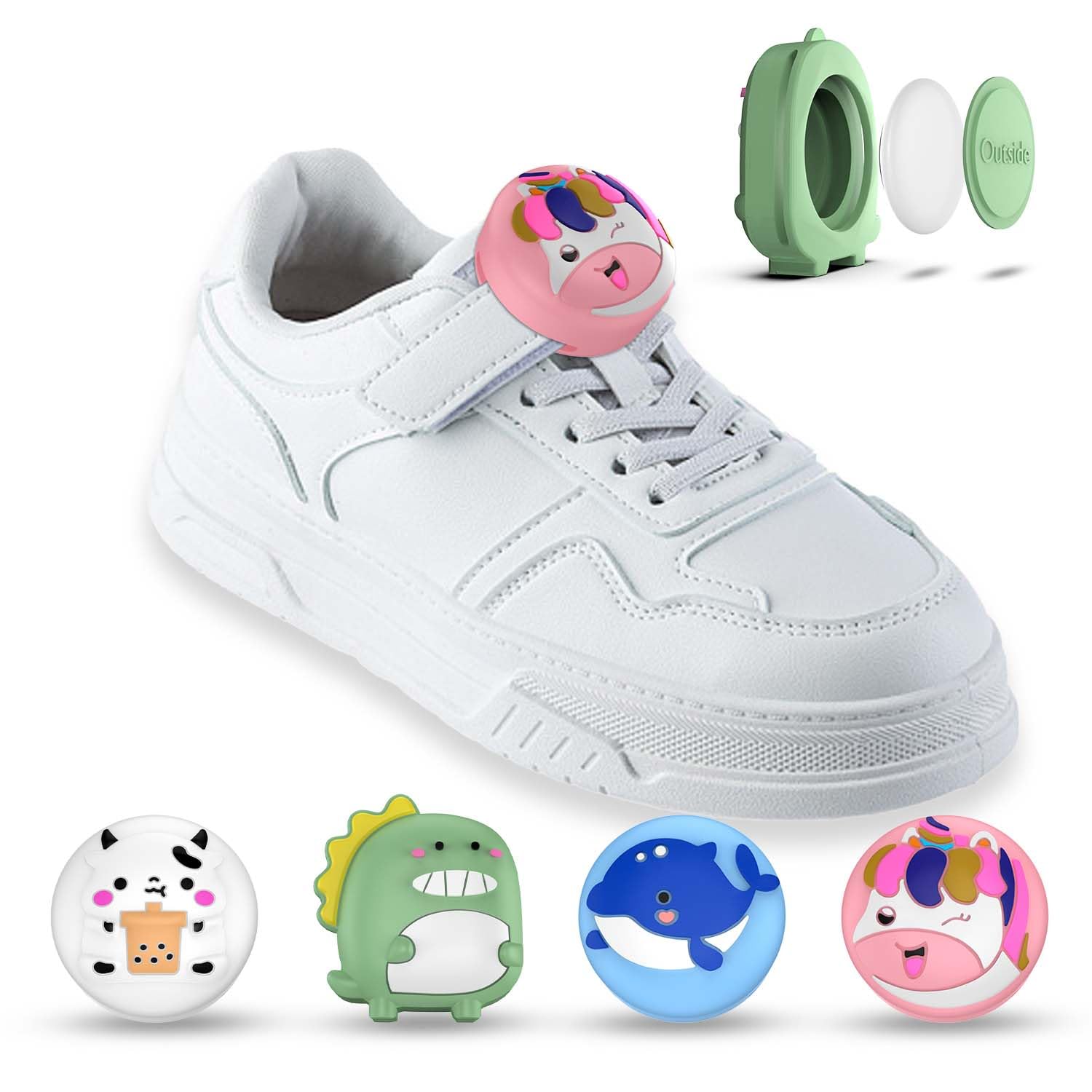 [4-Pack] for Air Tag Shoes Holder, Waterproof AirTag Holder Kids Hidden Silicone Cartoon Cute Airtag Case for Children's Shoelaces & Straps (Green/White/Blue/Pink)-image-45