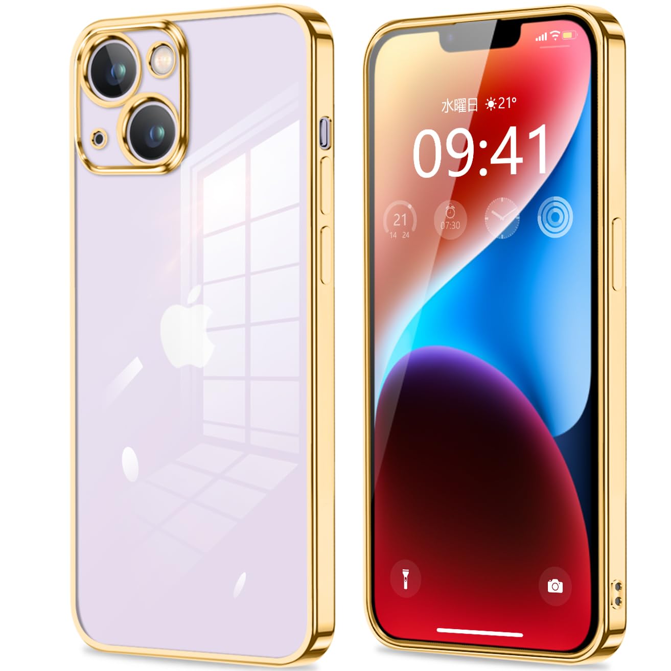 fuweisitong 用の iPhone14 Plus ケース クリア カメラ保護 薄型 TPU 軽量 変形防止 人気 スリム ソフト アイフォン 14 Plus カバー 衝撃吸収 ストラップホール付き(ゴールド)