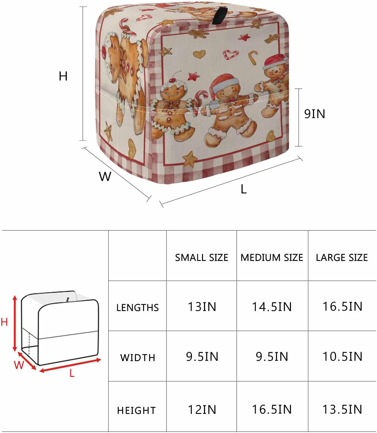 Christmas Stand Mixer Cover, Gingerbread Man Vintage Red Buffalo Plaid Mixer Covers Waterproof Mixer Cover with Storage Pocket Winter Xmas Dust Cover Cover 14.5"x9.5"x16.5"