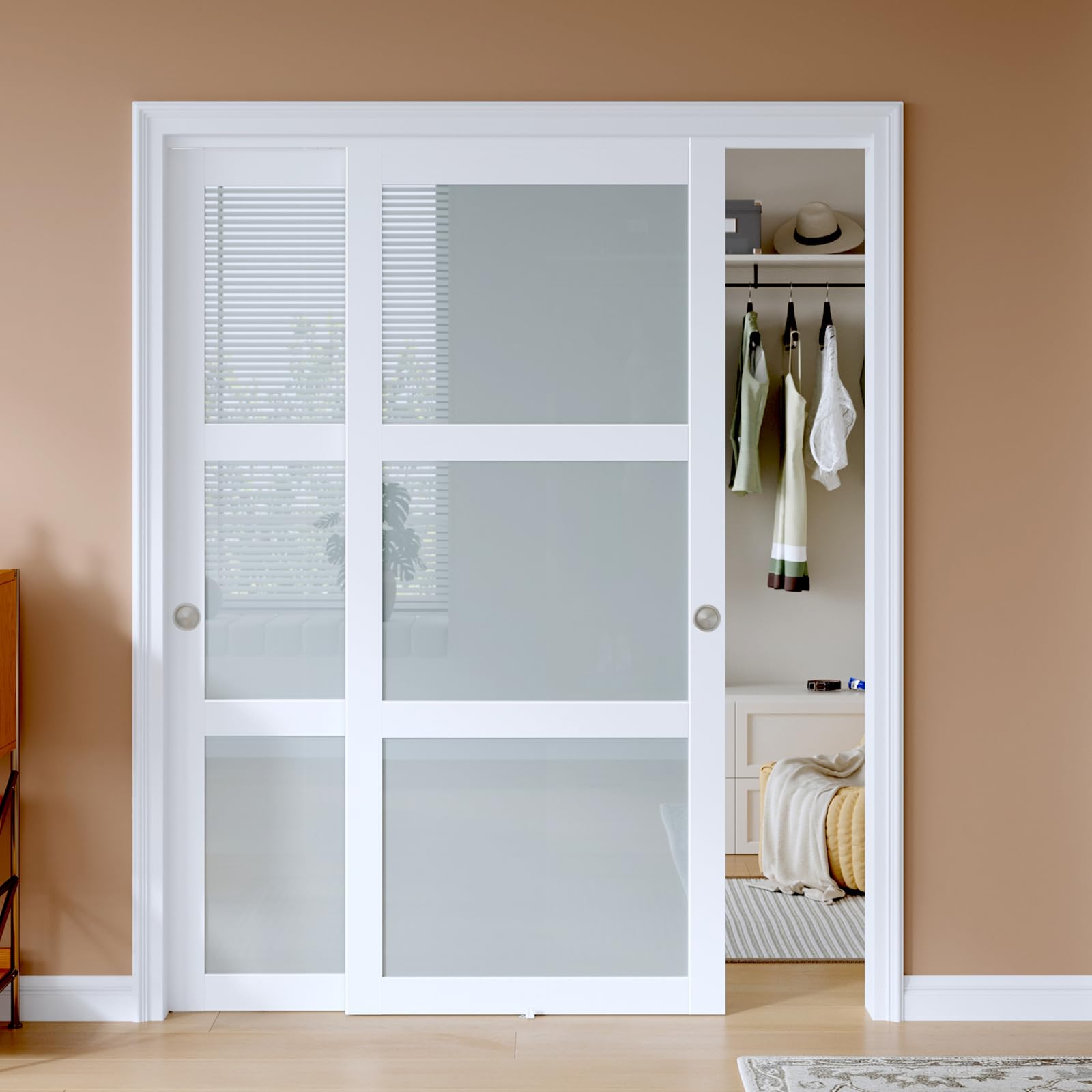 EaseLife 64x80 in Double 33in Sliding Closet Door with Frosted Glass