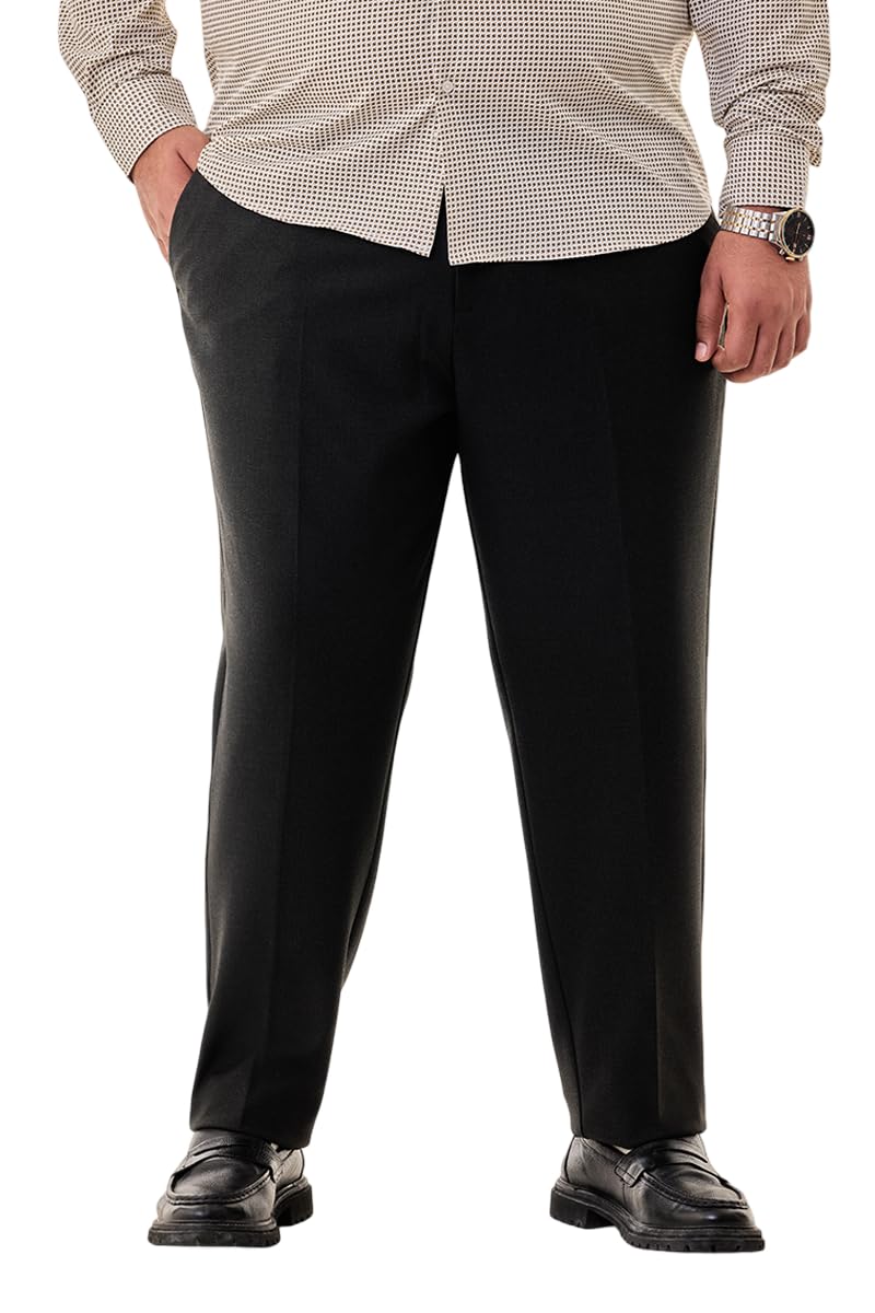 Men Formal Wear Plus Size Trousers | Regular Fit Mid Rise Self-Design Plain Front Style | Polyester Blend Stretchable Fabric for Office & Business Meetings-image-38