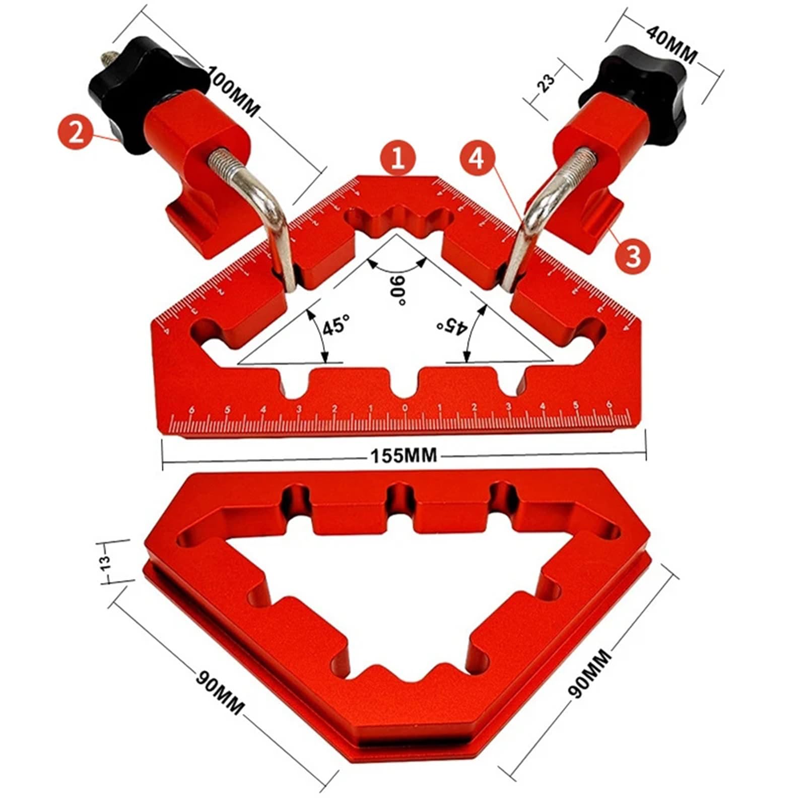 Equerres De Positionnement 45/90/135 Degrés avec 4 Pinces Equerre De Positionnement pour Armoires à Cadres Et étagères Equerre De Charpentier Règle Outils De Menuiserie