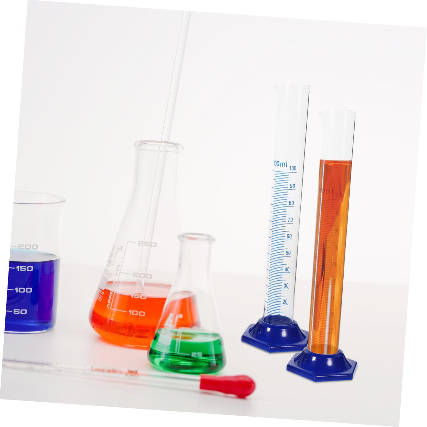SOLUSTRE 4juegos Cilindros Graduados Vidrio Con Cepillos De Limpieza y Gotero Para Experimentos De Laboratorio y Mediciones Precisas